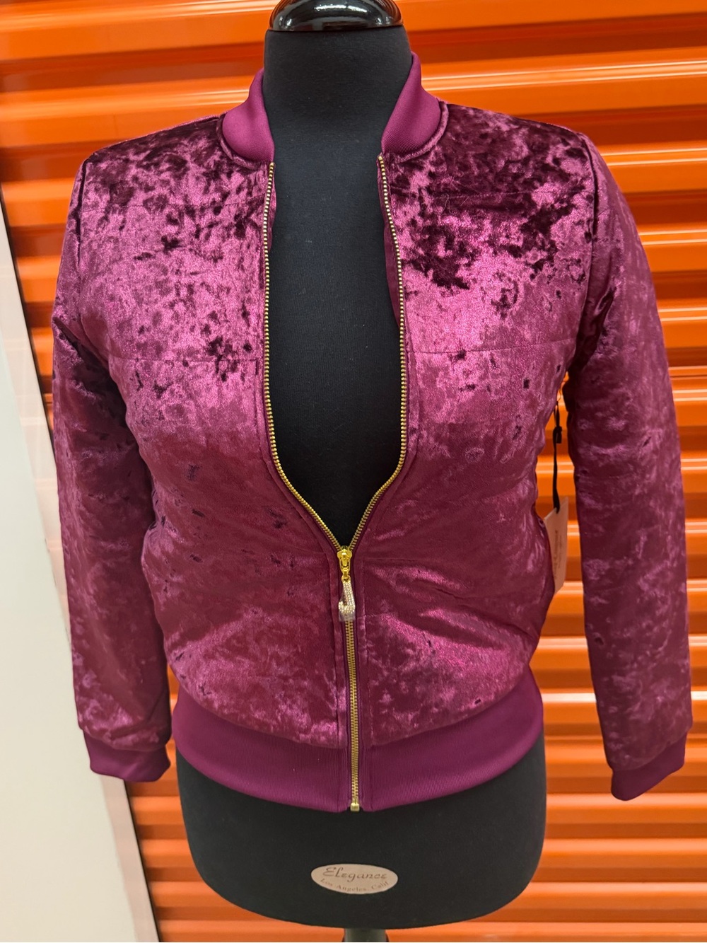 NWT Juicy Couture Women Crushed Velvet Bomber Jacket - Burgundy Size XS
